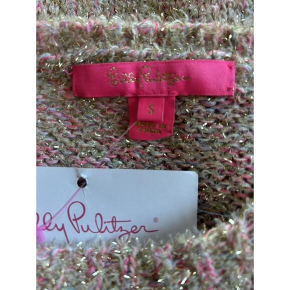 Lilly Pulitzer Hemmings Sparkle Knit Sweater Pink Gold Blue Small - Picture 2 of 5